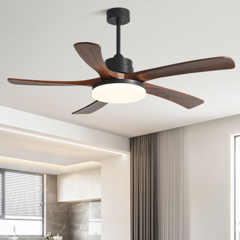 Nordic Style LED Ceiling Fan 5-Blade Fan Lighting with Wood for Living Room