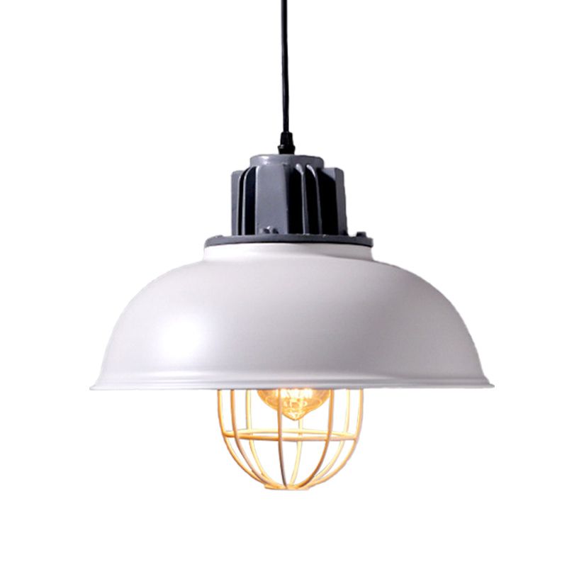 White Domed Drop Pendant Lamp Industrial Metal 1-Bulb Restaurant Ceiling Suspension Lamp