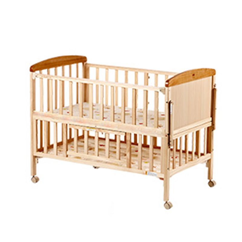 Solid Wood Convertible Baby Crib Natural Wood Crib with Storage and Adjustable Height