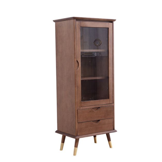 1 - Door and 2 - Drawer Storage Cabinet Wood 15.7" D Chest with Glass Door