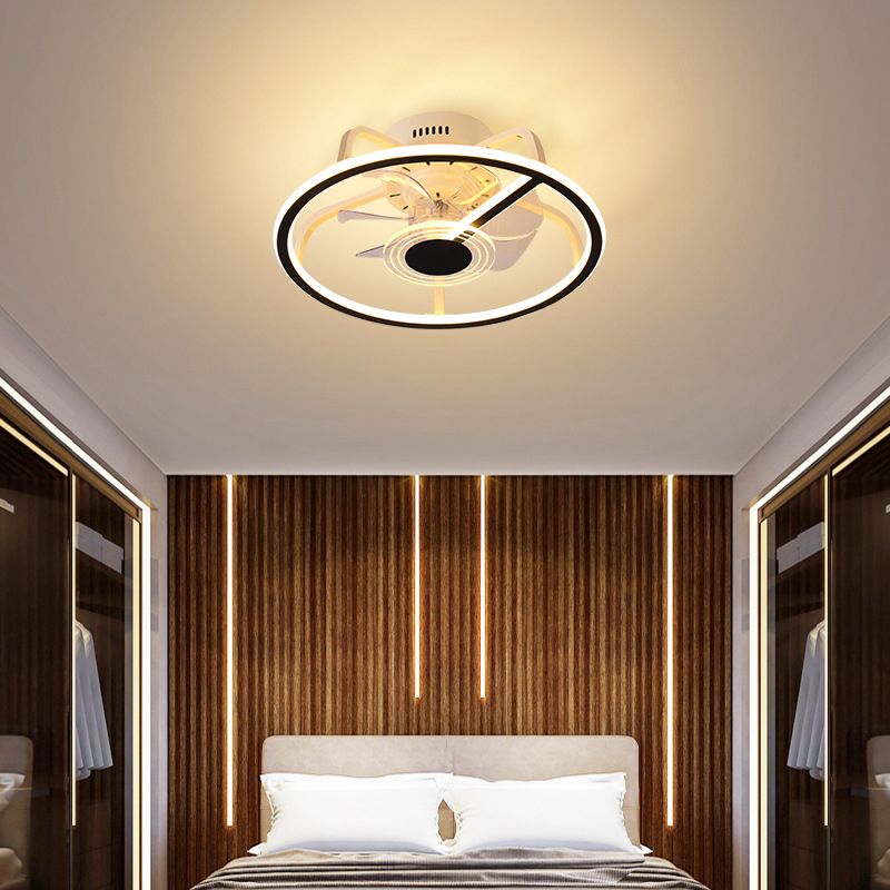 7-Blade LED Ceiling Fan Modernism Metallic Fan with Light for Bedroom