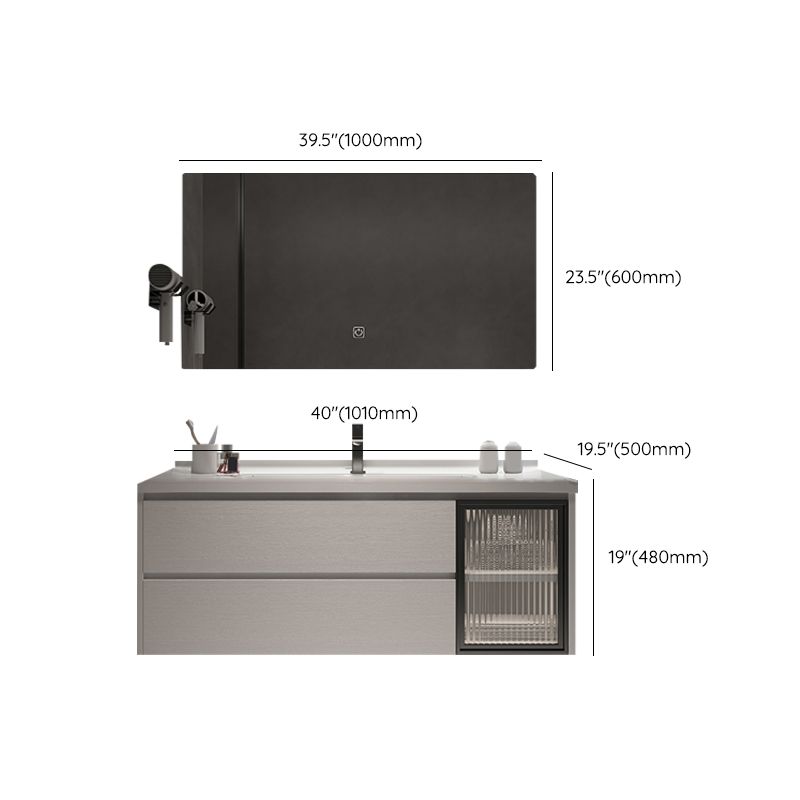 Rectangular Bathroom Vanity Single Sink White Wall-Mounted 2 Soft Close Drawers Vanity