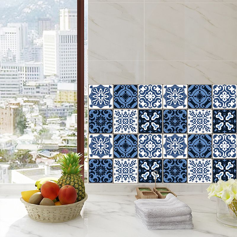 Baroque Tiles Wallpaper Panel Set 18 Pcs Blue PVC Wall Covering, Easy Peel off, 8' x 8"