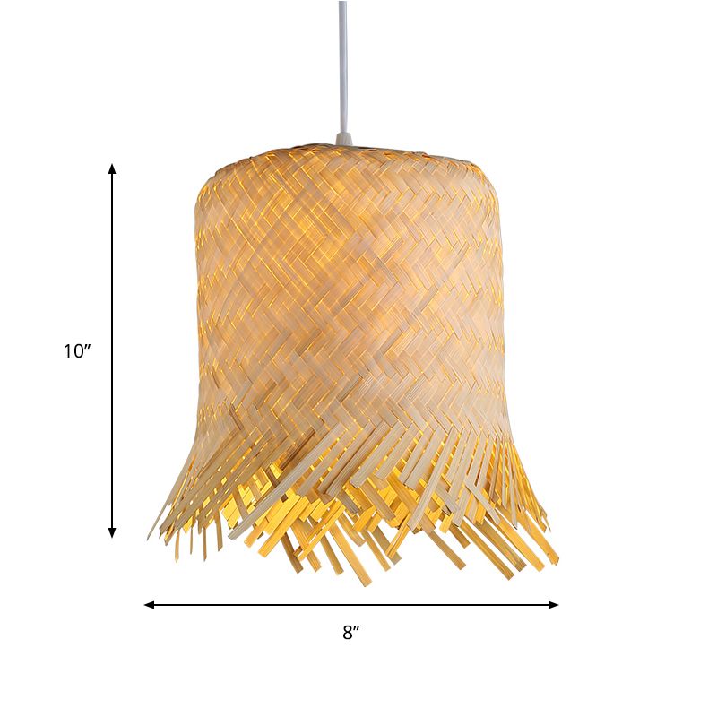 Colgante de suspensión de cilindro bambú contemporáneo 1 bulbo kit de luz colgante de madera, 8 "/10" de ancho