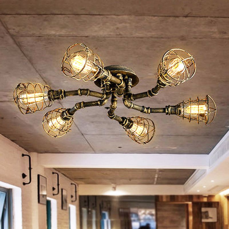 Twisted Pipe Dining Room Semi Flush Mount Light Fixture Industrial Metal Semi Flush Ceiling Lights