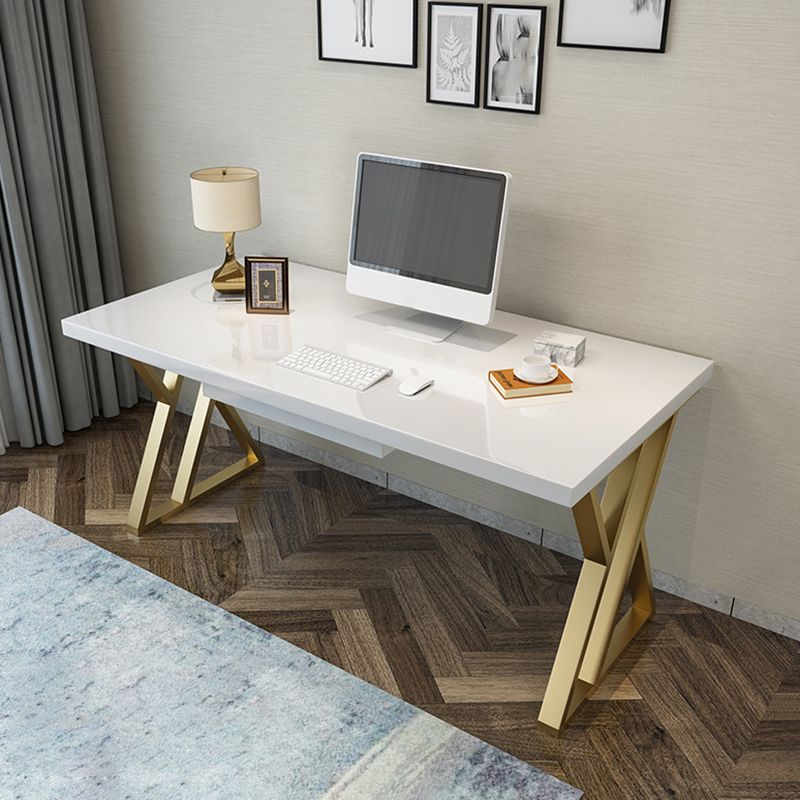 Iron and Pine Writing Desk Gold and White Office Desk Trestle