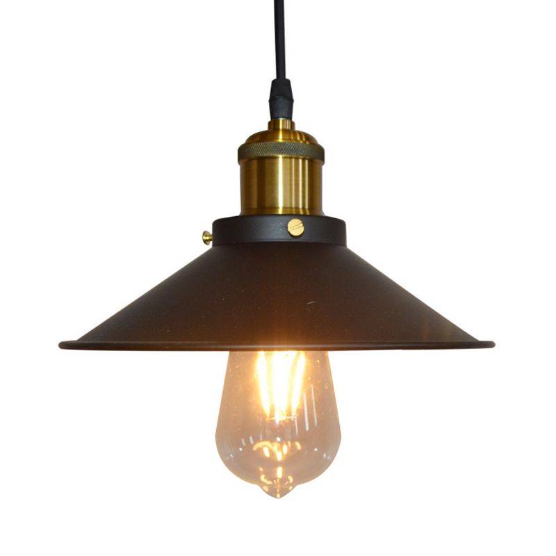 Black Flared Shade Hanging Light Simplicity Metallic 1 Bulb Restaurant Pendant Light Fixture