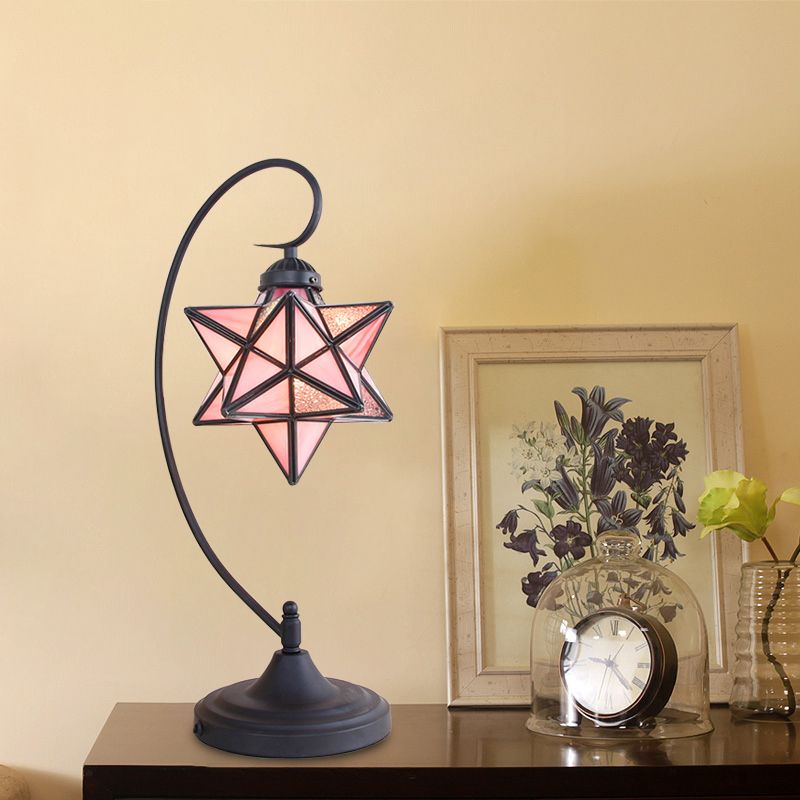 Black Pentagram Nightstand Light Baroque 1 Head Pink/Yellow/Dark Blue Glass Night Table Lamp for Bedside