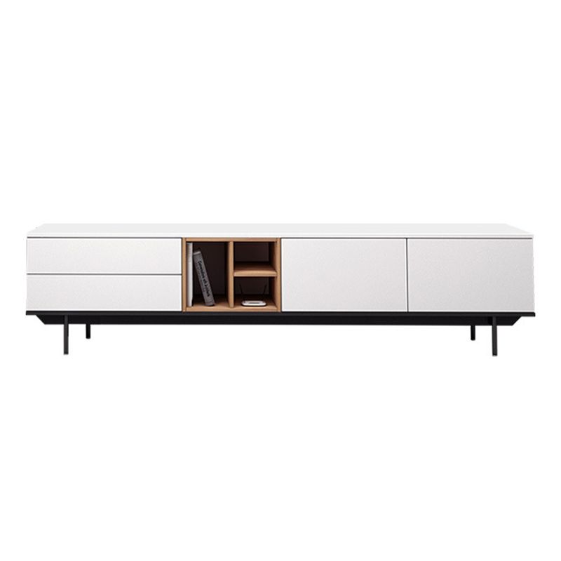 Contemporary Wooden TV Stand Open Storage TV Media Console with Doors for Living Room