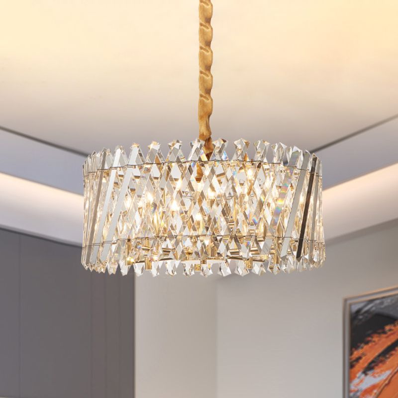 Drum-Shape Bedroom Pendant Chandelier Modern Style Crystal 5 Bulbs Clear Hanging Light