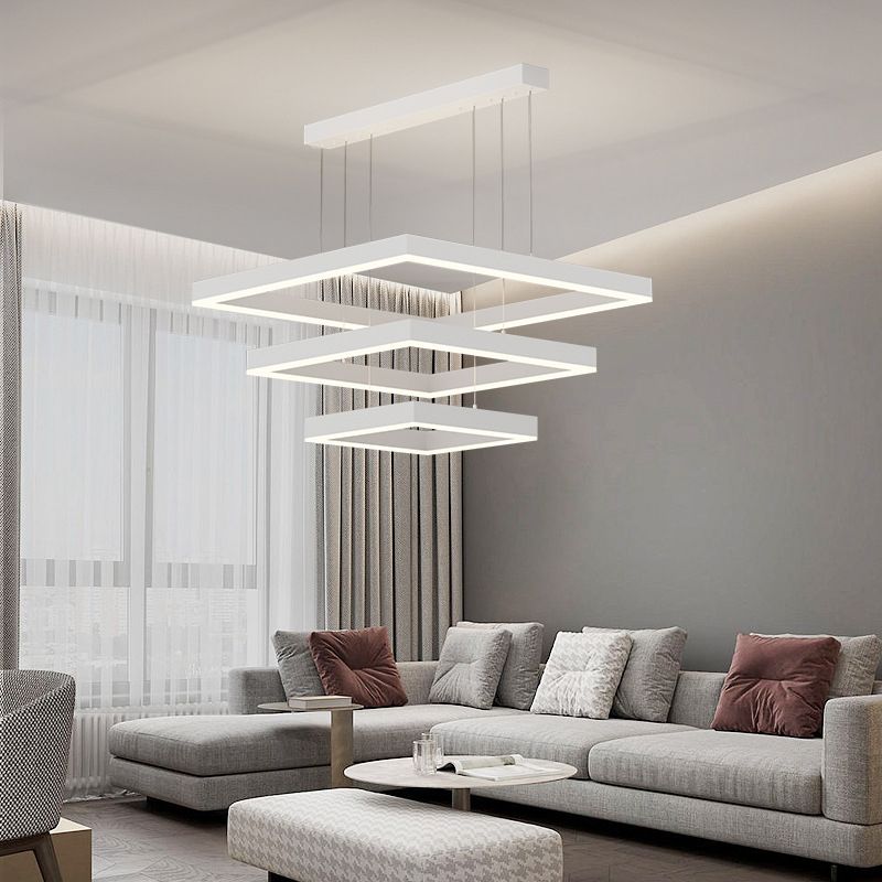 Modern Layered Chandelier Aluminum Square LED Chandelier Pendant for Living Room