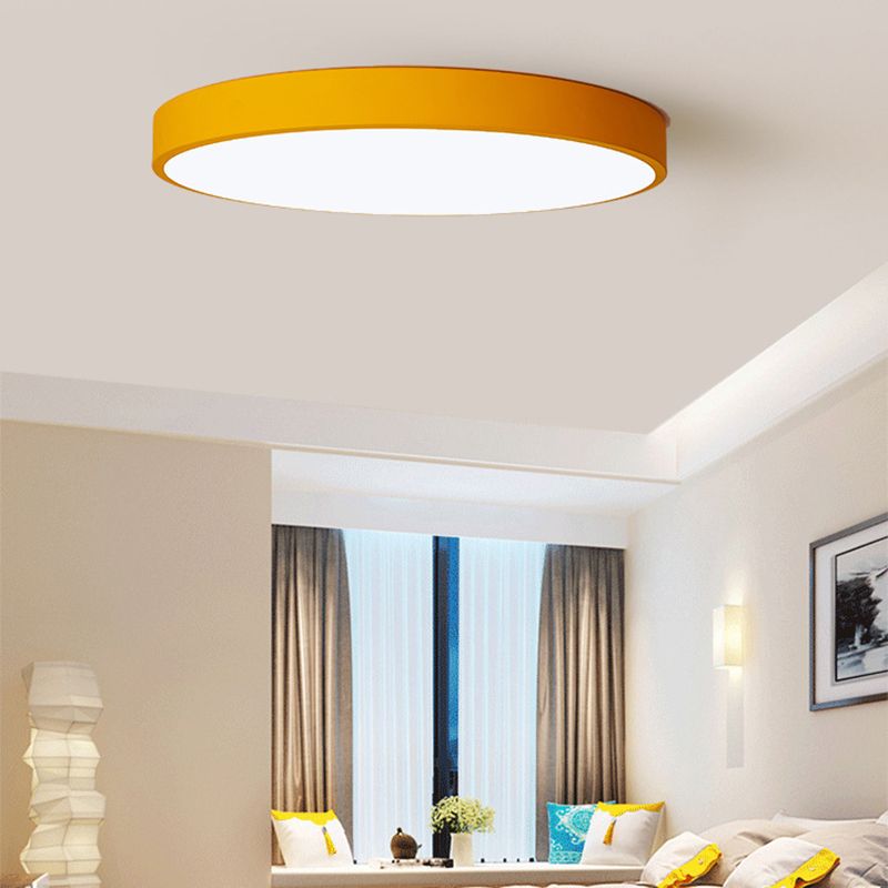 Ultrathin Round Flush Light Fixture Macaron Metal Child Room LED Ceiling Mount Light