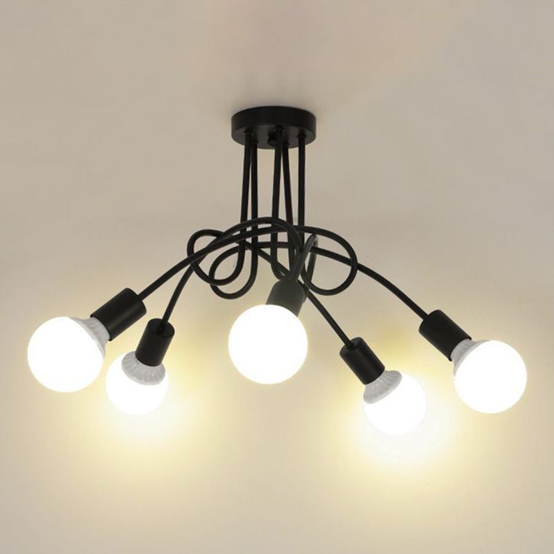 5-Light Vintage Industrial Style Ceiling Light Iron Winding Tubes Design Lighting Fixture for Living Room