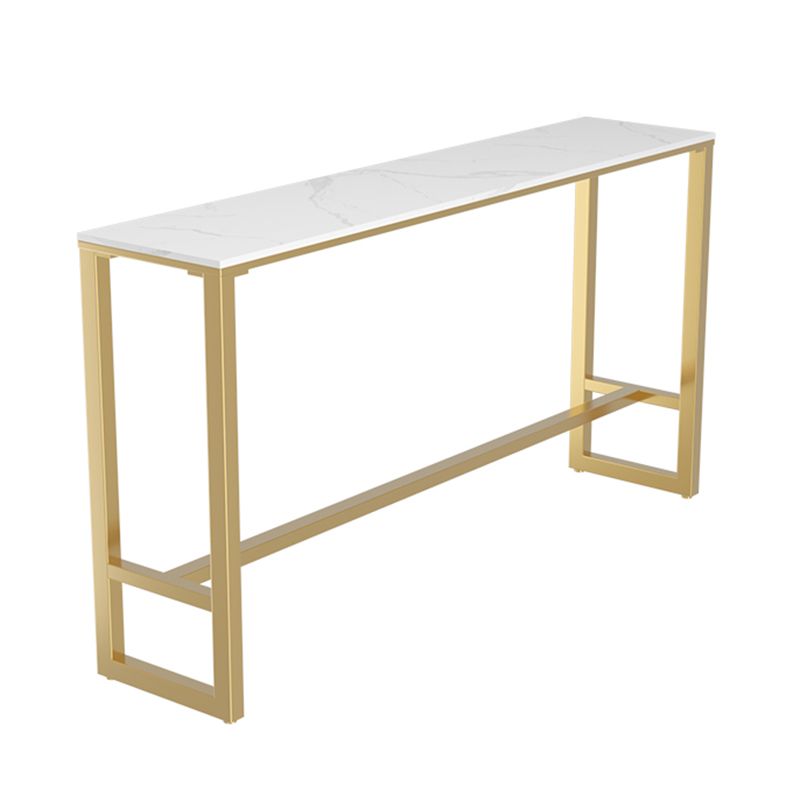 White Stone Bar Dining Table Traditional Luxury Bar Table with Gold Base