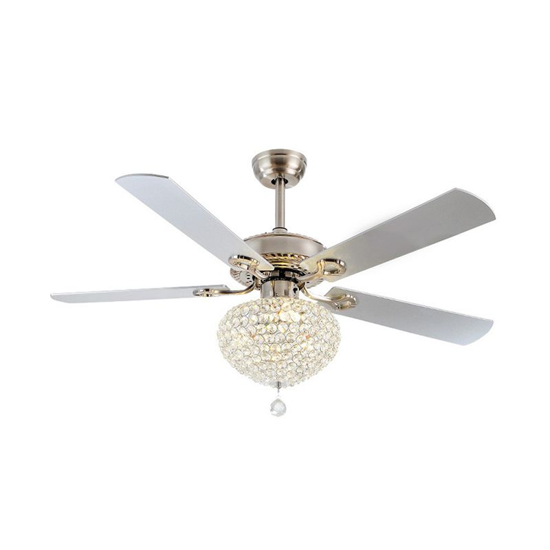 4 messen nikkel LED Semi Flush Mount Mount Farmhouse Crystal Waterdop Hangventilator Verlampte armatuur, 52 "breed