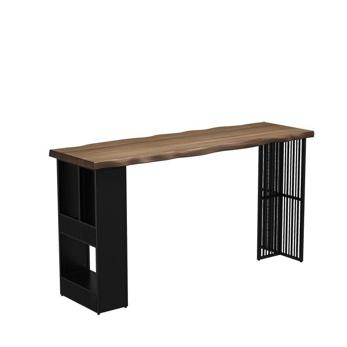 Wood Bar Dining Table Modern Rectangle Bar Table with Double Pedestal for Living Room