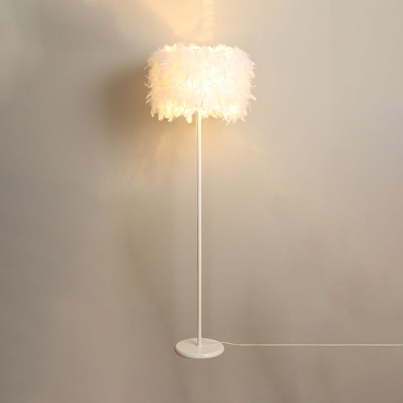 Trommelvloer Licht Licht Simplicity Feather 1-Licht Wit Goaneneck/Straight Stand Up Lamp met/zonder kristal draperen