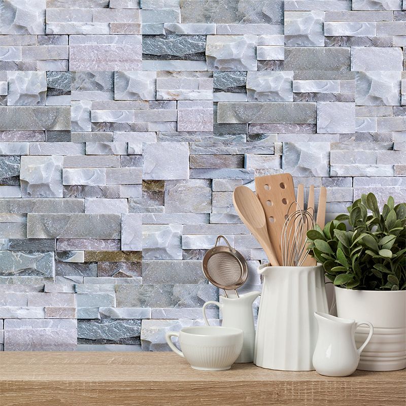 Modern Grey PVC Peel and Stick Tiles Rectangular Stacked Stone Mosaic Tile