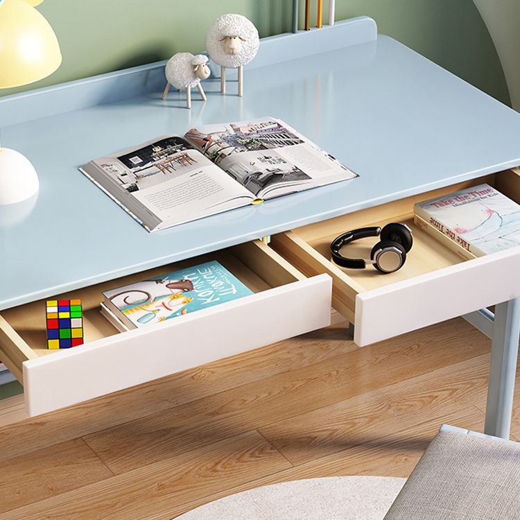 Solid Wood Desk and Chair 2 Drawers Kids Writing Desk with shelf