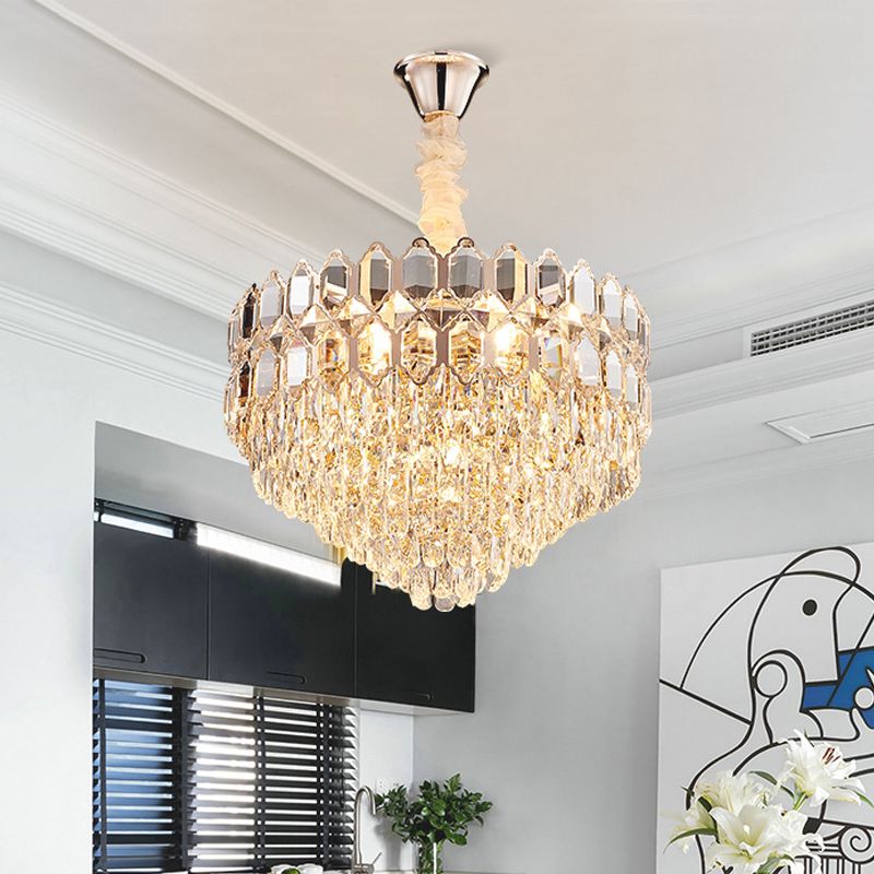 Modern 6 Lights Hanging Light Fixture with Crystal Shade Gold Conical Chandelier Light