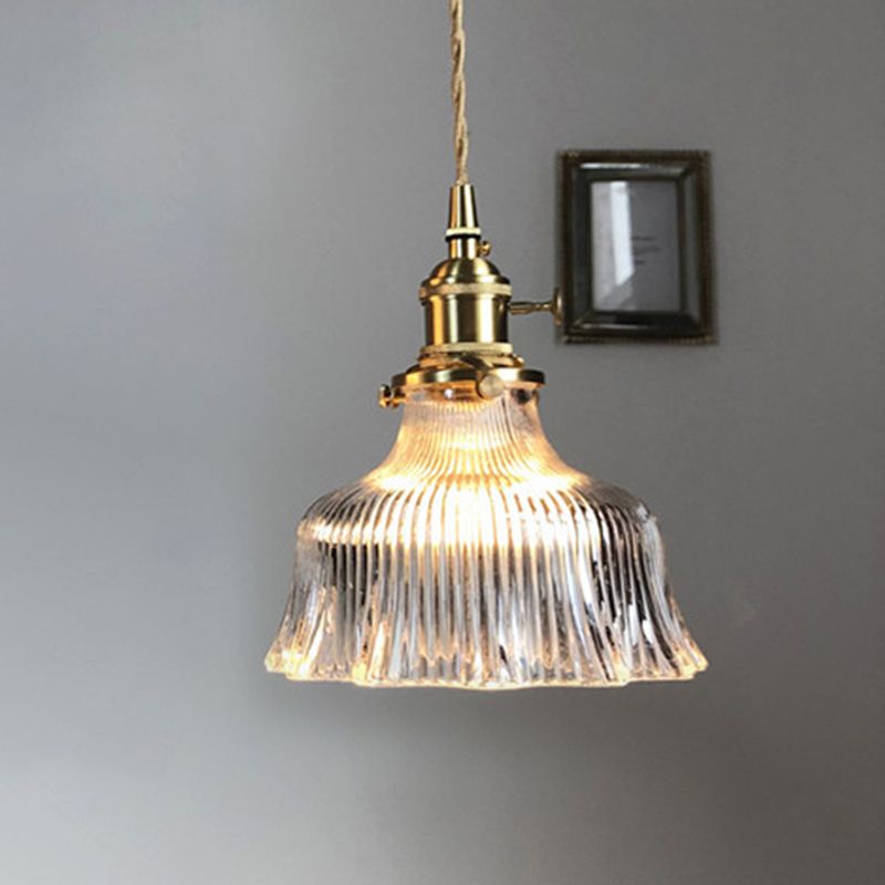 Contemporary Pendant Lamp with Brass Lamp Socket 1 Light Fluted Glass Pendant Light for Kitchen