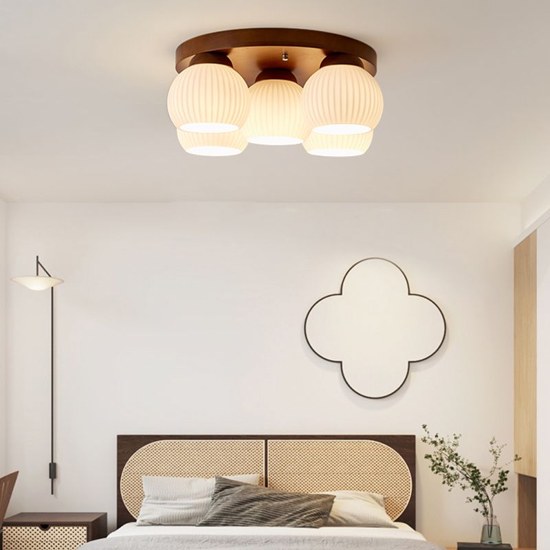 Modern Ceiling Light Wooden Ceiling Mount Light with Glass Shade for Bedroom