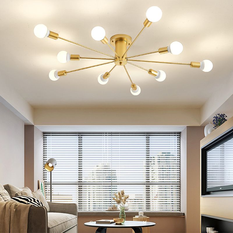 Modern Flush Mount Ceiling Light Golden Metal Lighting for Home