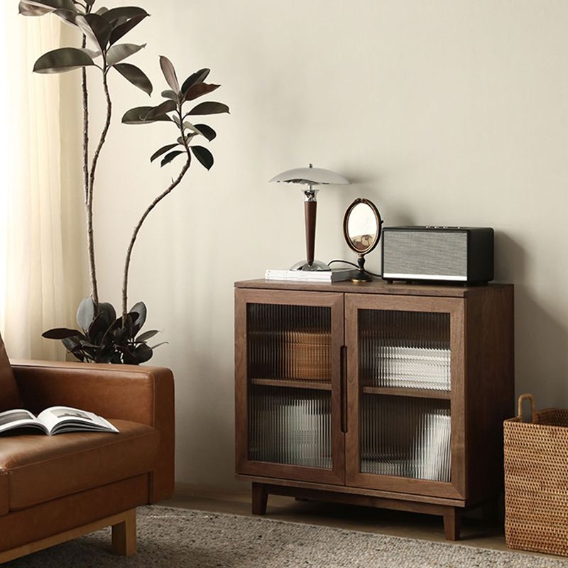 Contemporary Buffet Table Solid Wood Sideboard Table with Doors for Living Room