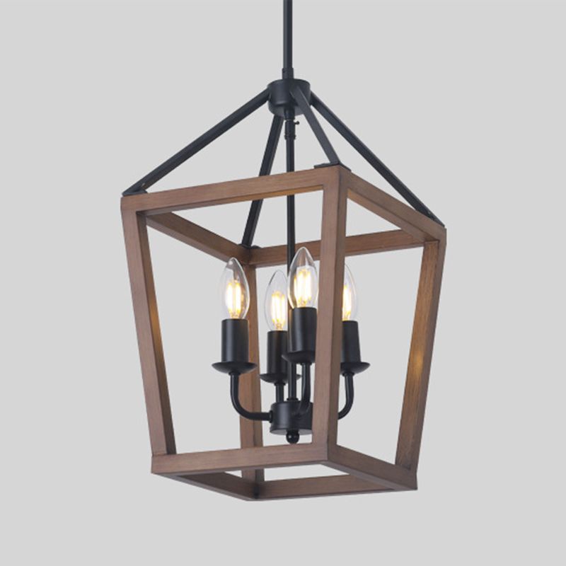 4 luces Vintage de lámpara de lámpara de lámpara de estilo industrial + marcos de madera con velas de encendido con forma de iluminación de suspensión para cafetería