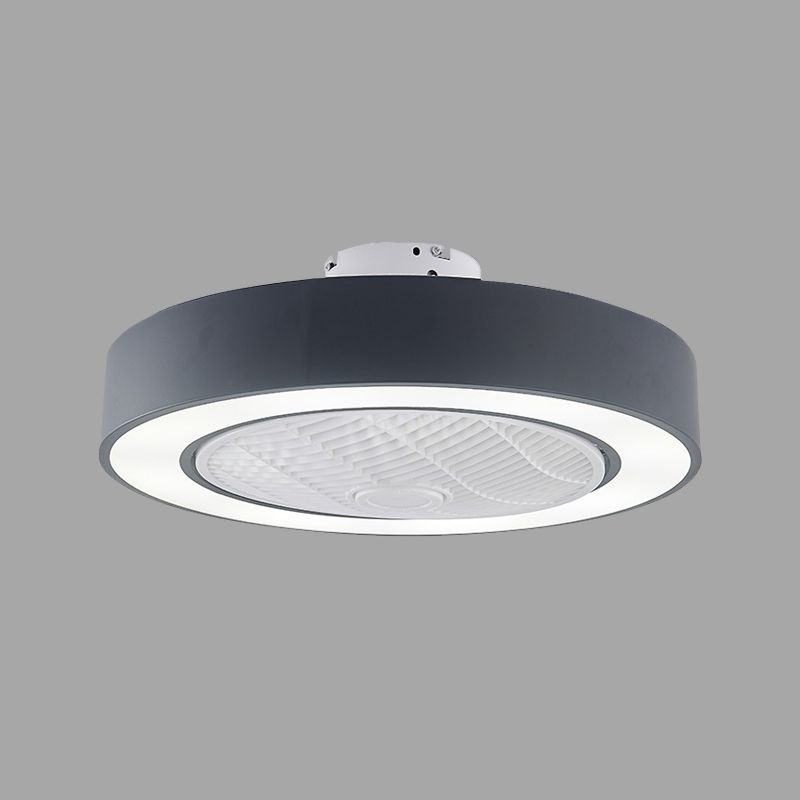 23" W Metal Circular Semi Flush Light Fixture Modern LED Bedroom Pendant Fan Lamp in Black/White, 3 Blades