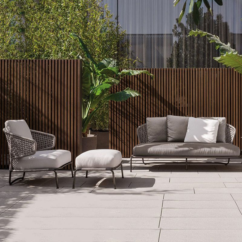 Industrial Symmetrical Outdoor Patio Sofa with Fade Resistant Cushion