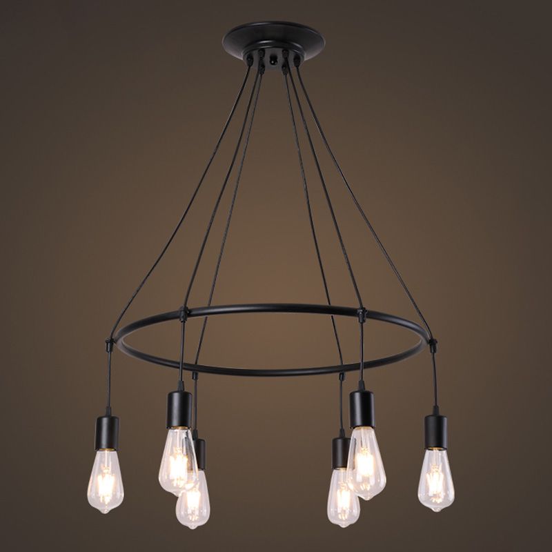 Metal Chandelier Light Fixture Industrial Black Circle Restaurant Pendant Light Fixture