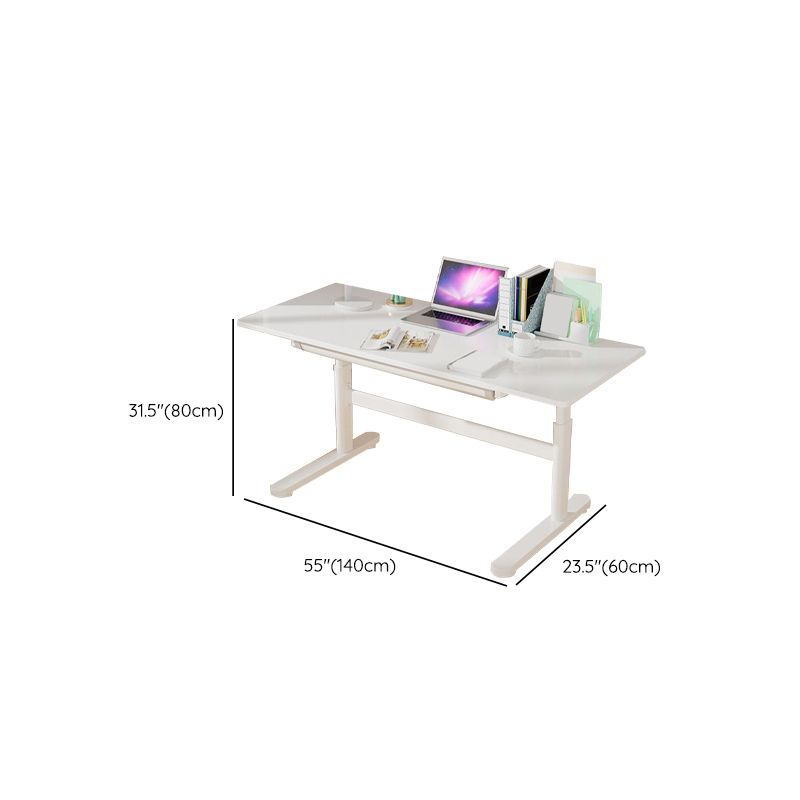 Contemporary Adjustable Height Writing Desk White T-shape Base Office Desk