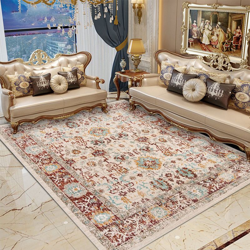 Classical Medallion Printed Carpet Polyester Area Rug Pet Friendly Indoor Rug for Home Decoration