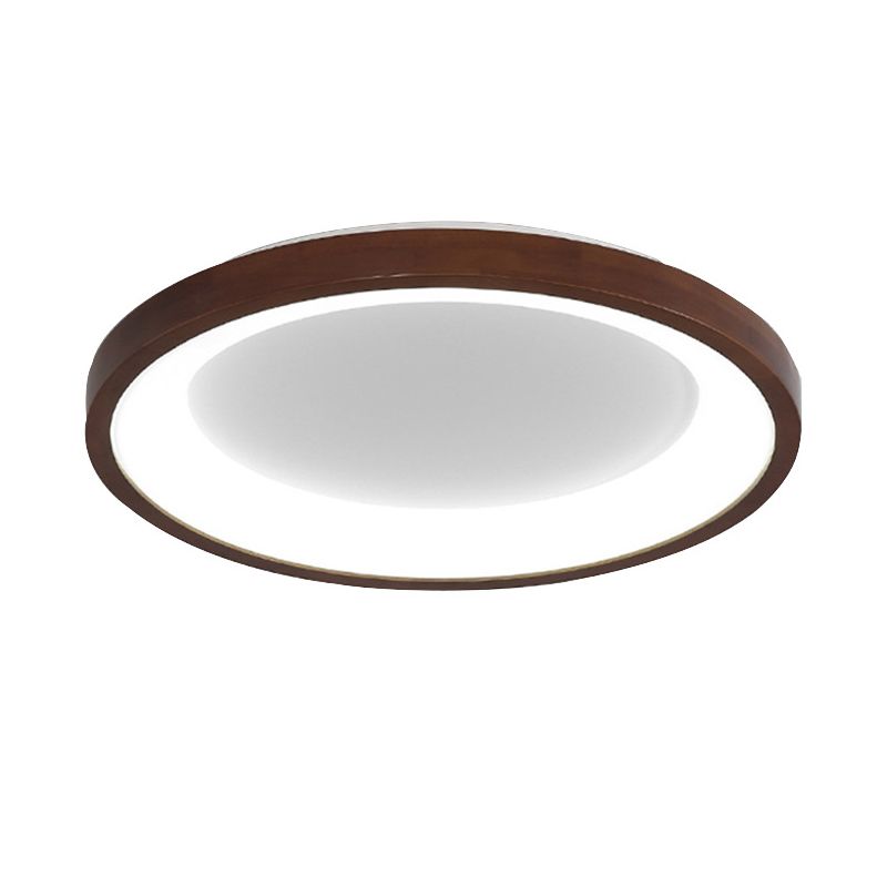 Round Shape Flush Mount Modern Style Wood 1 Light Flush Ceiling Light in Brown