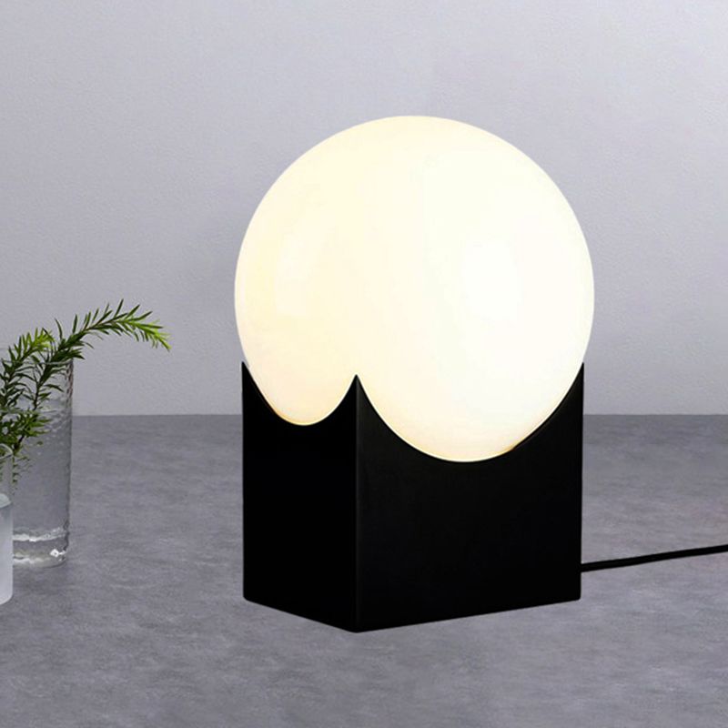 Modernist Style Globe Table Lamp Milk Glass 1 Light Living Room Table Lighting with Metal Base in Black/Gold