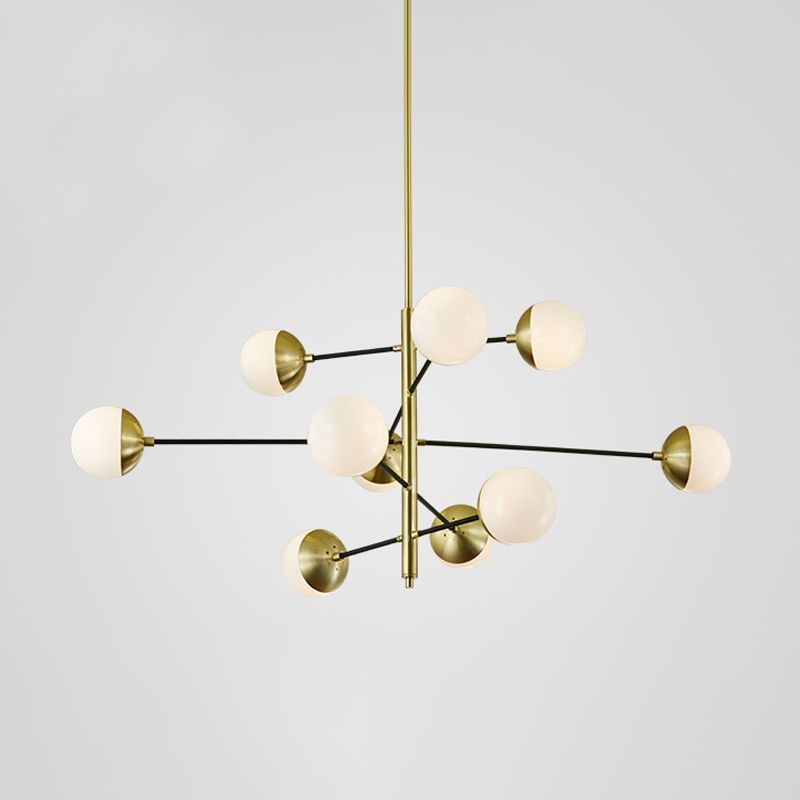 Post-moderne 5 niveaux Chandelier Ivory Ball Glass 10-Light Dining Salle Suspension Pendant Light in Gold