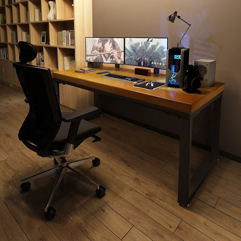 Industrial Gaming Desk Solid Wood Writing Desk with Metal Legs