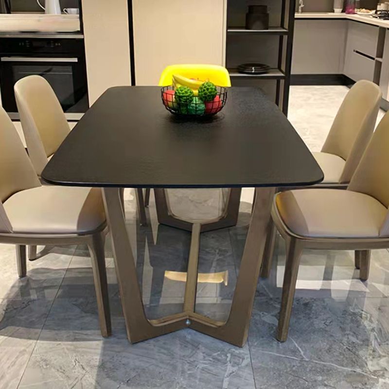 Black Modern Dining Table for Kitchen Rectangle Dinette Table with Wooden Base