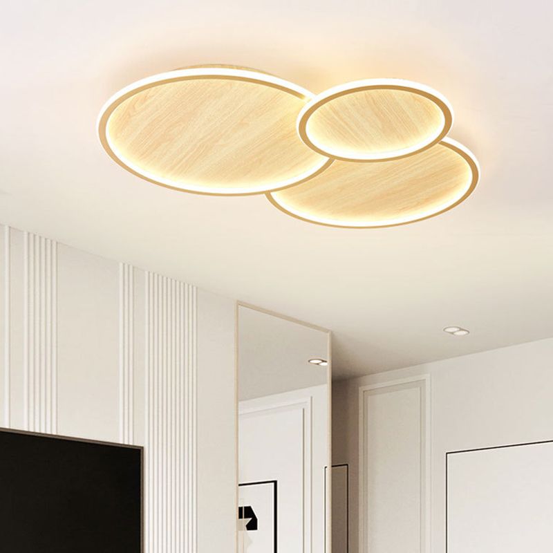 Circle Modern Style Flush Mount Wood 3-Light Ceiling Light for Living Room