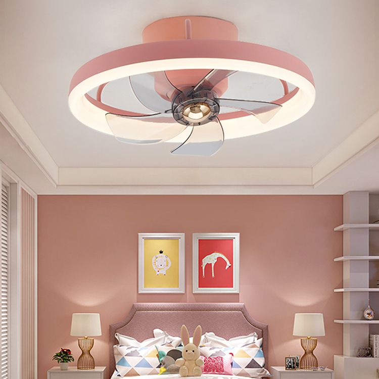 Nordic Style Metal Ceiling Fan Lamp Round Shape Colorful Ceiling Fan Light for Bedroom