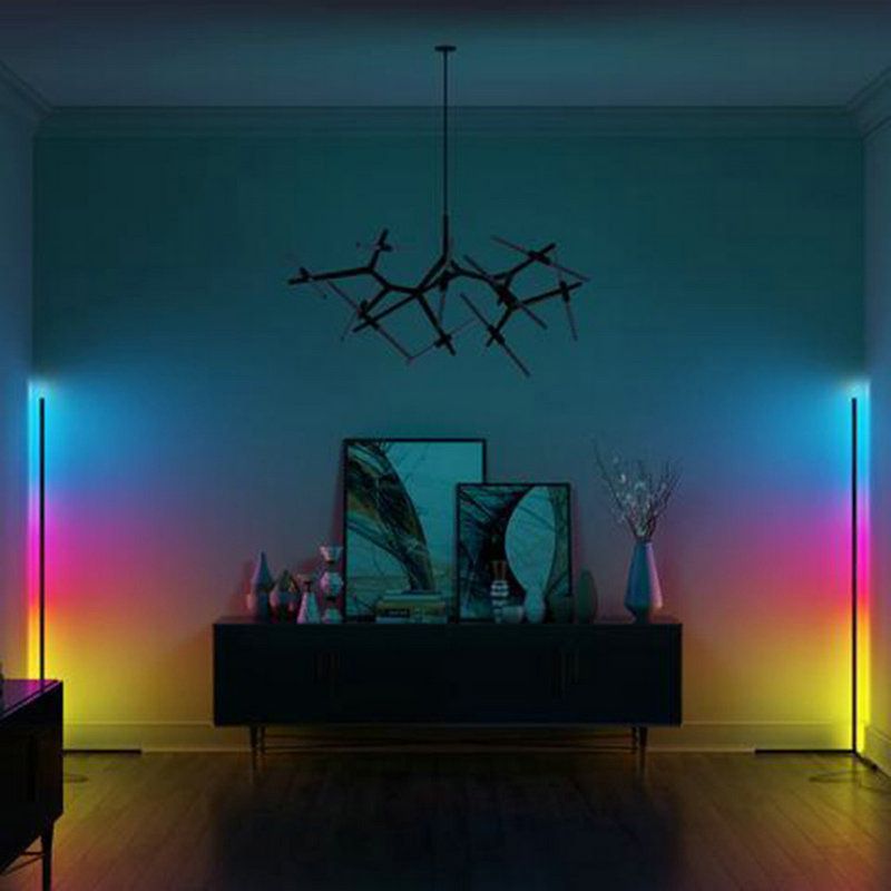 Remote Control RGB Floor Light Simplicity Metal Bar Shape LED Standing Lamp