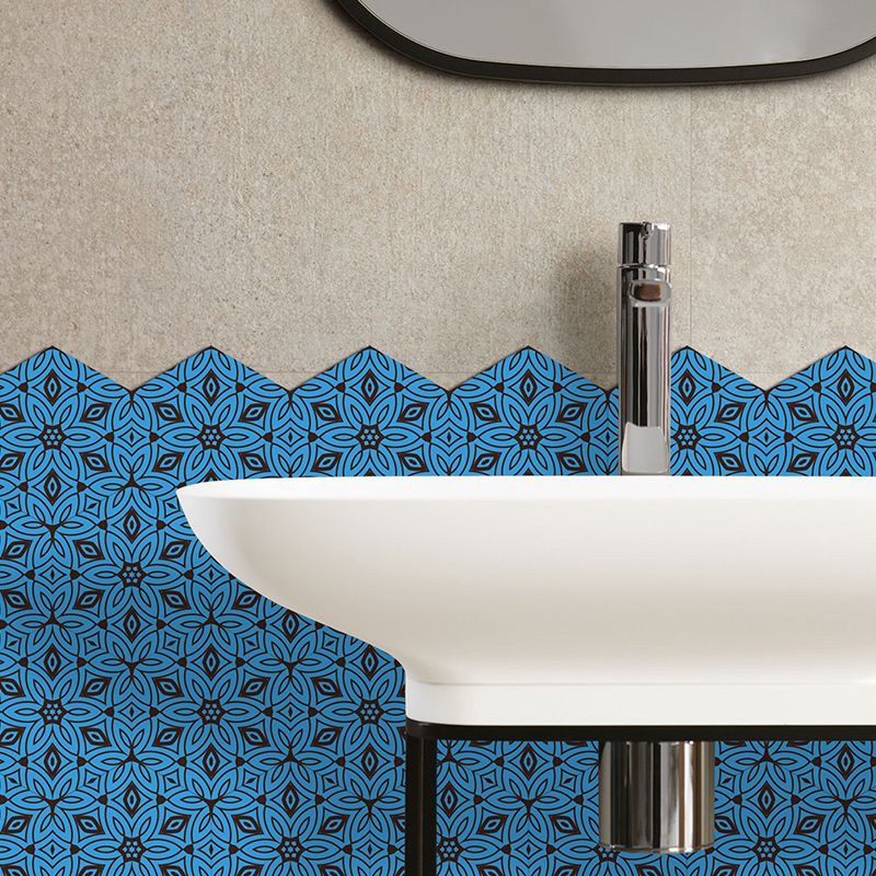 Blue Petals Wallpaper Panels Peel and Paste Bohemia Bathroom Wall Covering (12 Pieces)