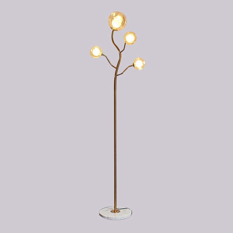 Modern Simple Iron Floor Lamp Tree Shape Floor Light with Glass Shade for Bedroom