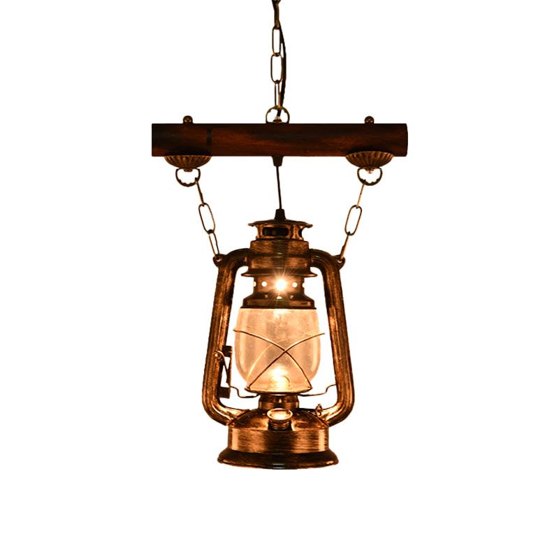 1 Light Kerosene Pendant Lighting Antique Bronze Clear Glass Hanging Light Fixture for Bedroom