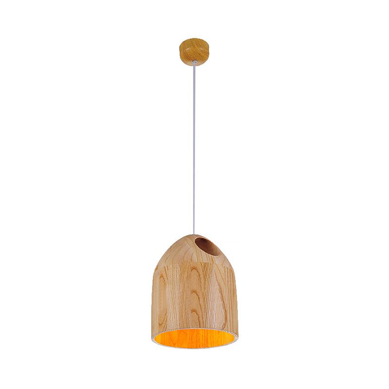 Pendard de borne en bois de style contemporain de style japonais 1-Light Light Beige avec cordon suspendu réglable