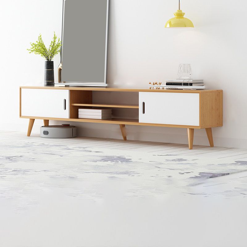 Modern TV Stand with 4 Legs , Solid Wood TV Stand Console with with Sliding Storage