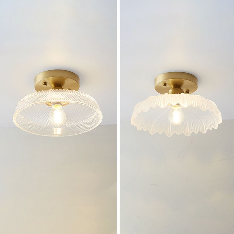 Golden Single Flush Mount Lighting Modernism Glass Shaded Ceiling Light