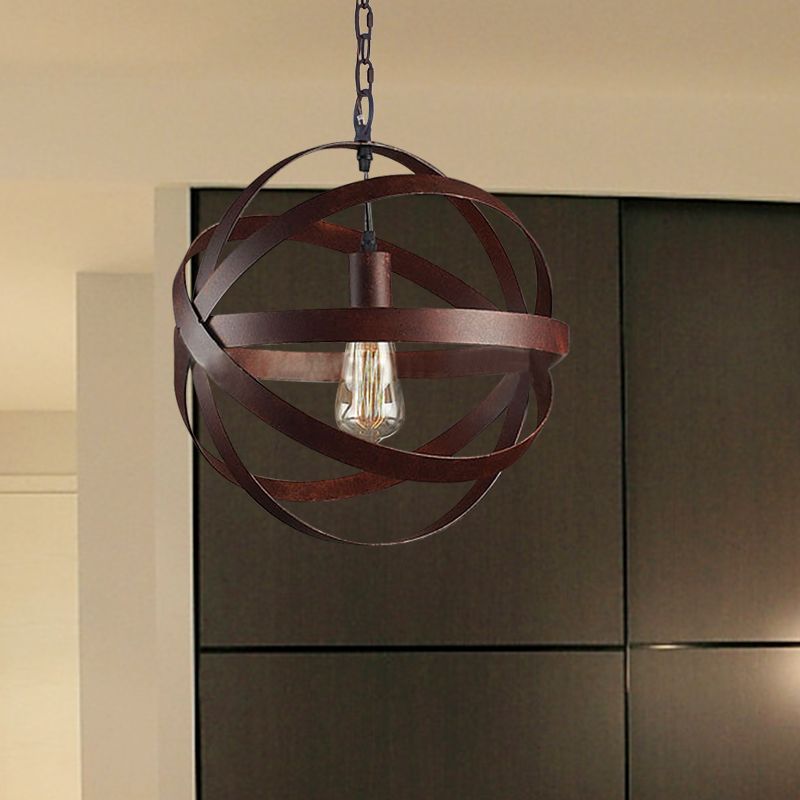 Verweerde koperen bolvormige hanglamp industrieel metaal 1 lamp woonkamer hangende lamp