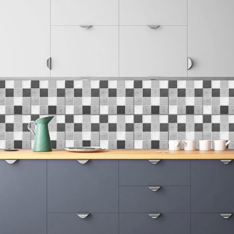 Grey Mosaic Tile Wallpaper Panel Adhesive Modern Kitchen Peel off Wall Covering, 10 Pcs